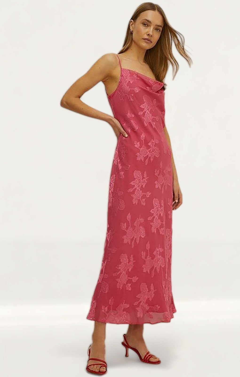 Oasis Floral Satin Burnout Cowl Slip Dress