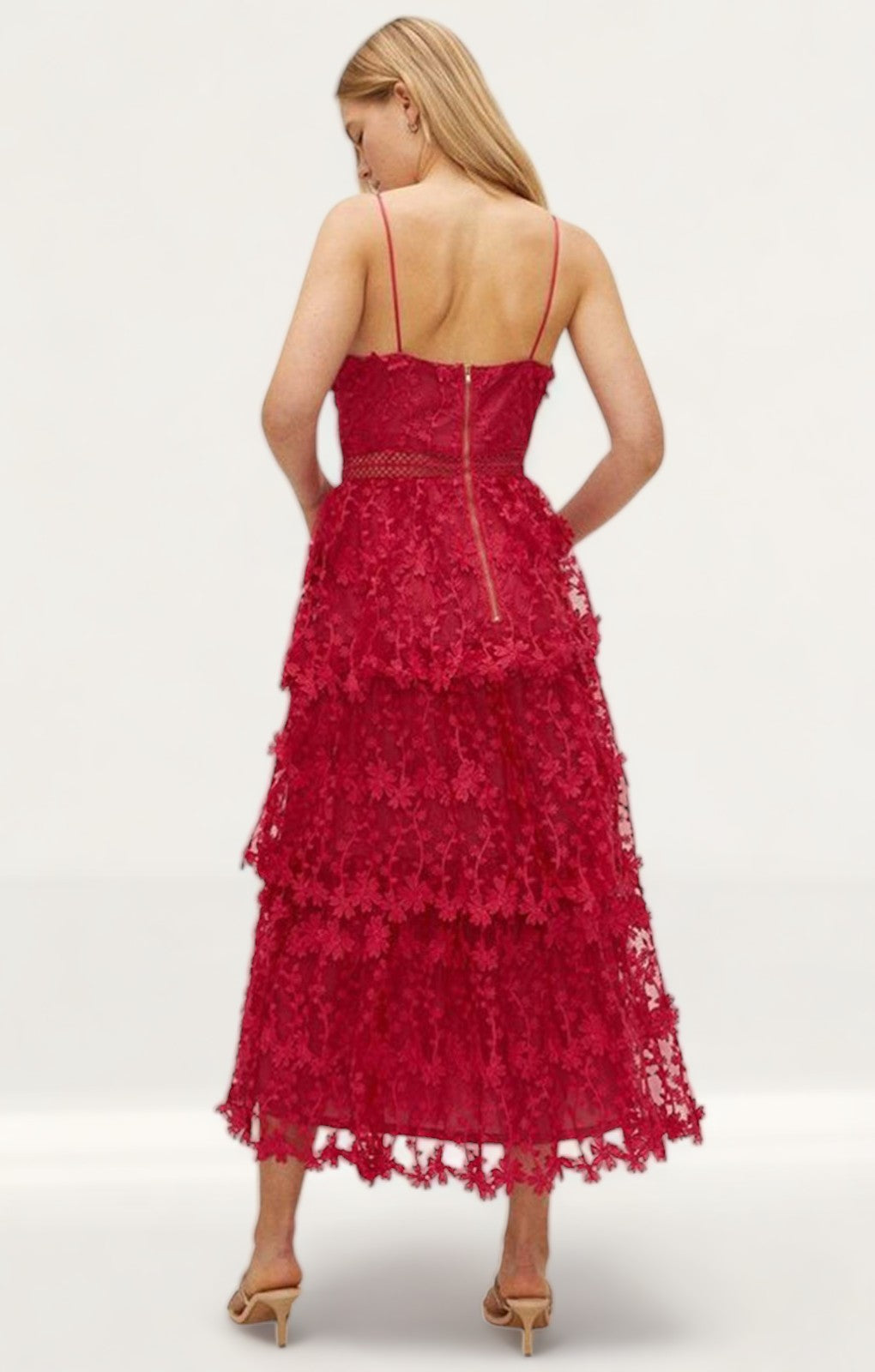 Oasis Lace Tiered Strappy Midi Dress