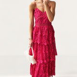 Oasis Lace Tiered Strappy Midi Dress