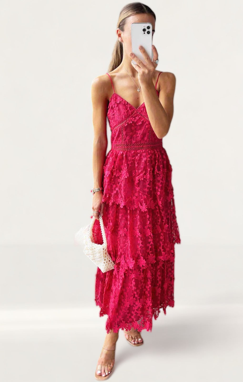 Oasis Lace Tiered Strappy Midi Dress
