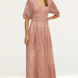 Oasis Pink Premium Lace V Neck Maxi Dress