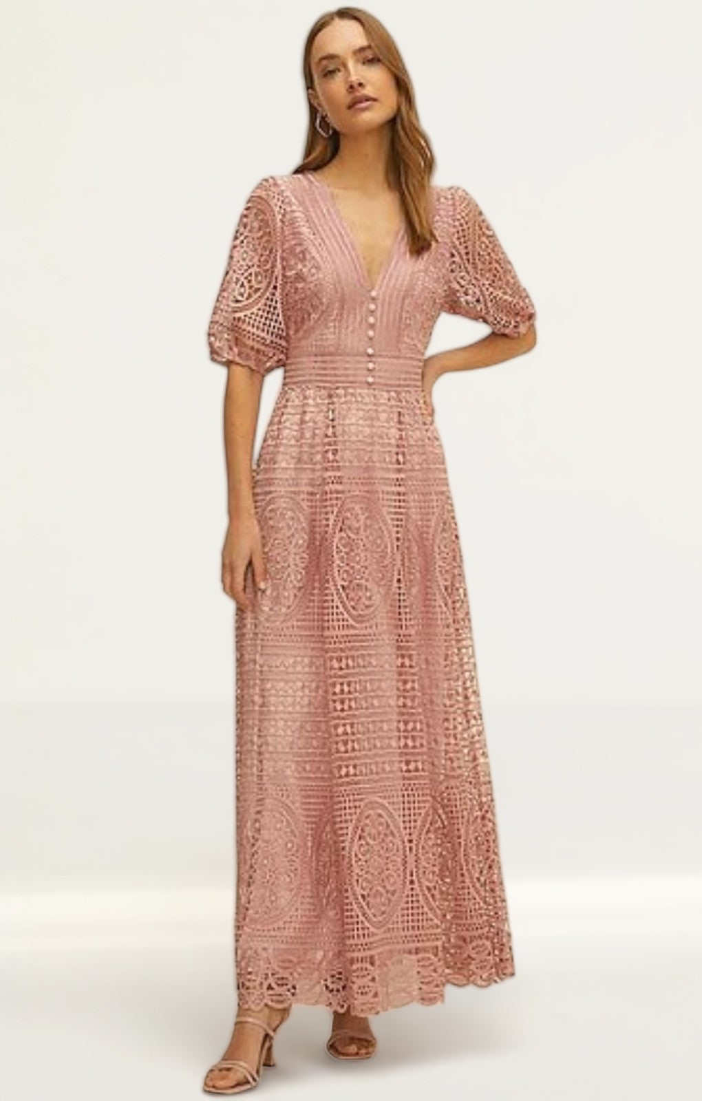 Oasis Pink Premium Lace V Neck Maxi Dress