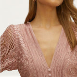 Oasis Pink Premium Lace V Neck Maxi Dress