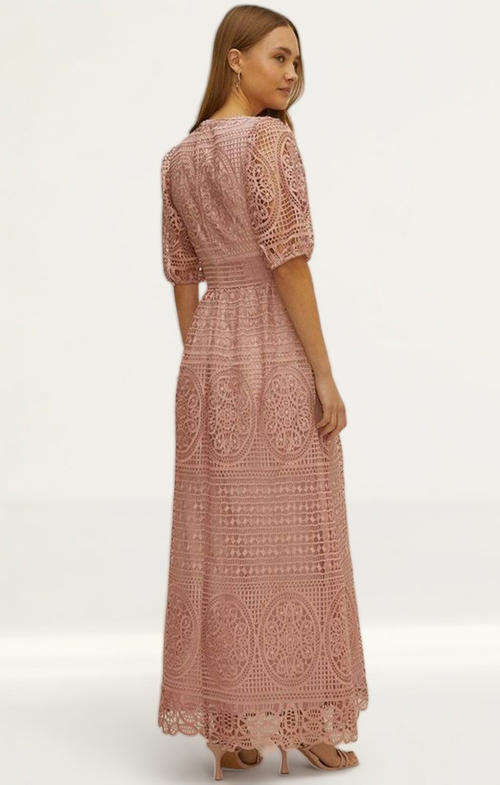 Oasis Pink Premium Lace V Neck Maxi Dress