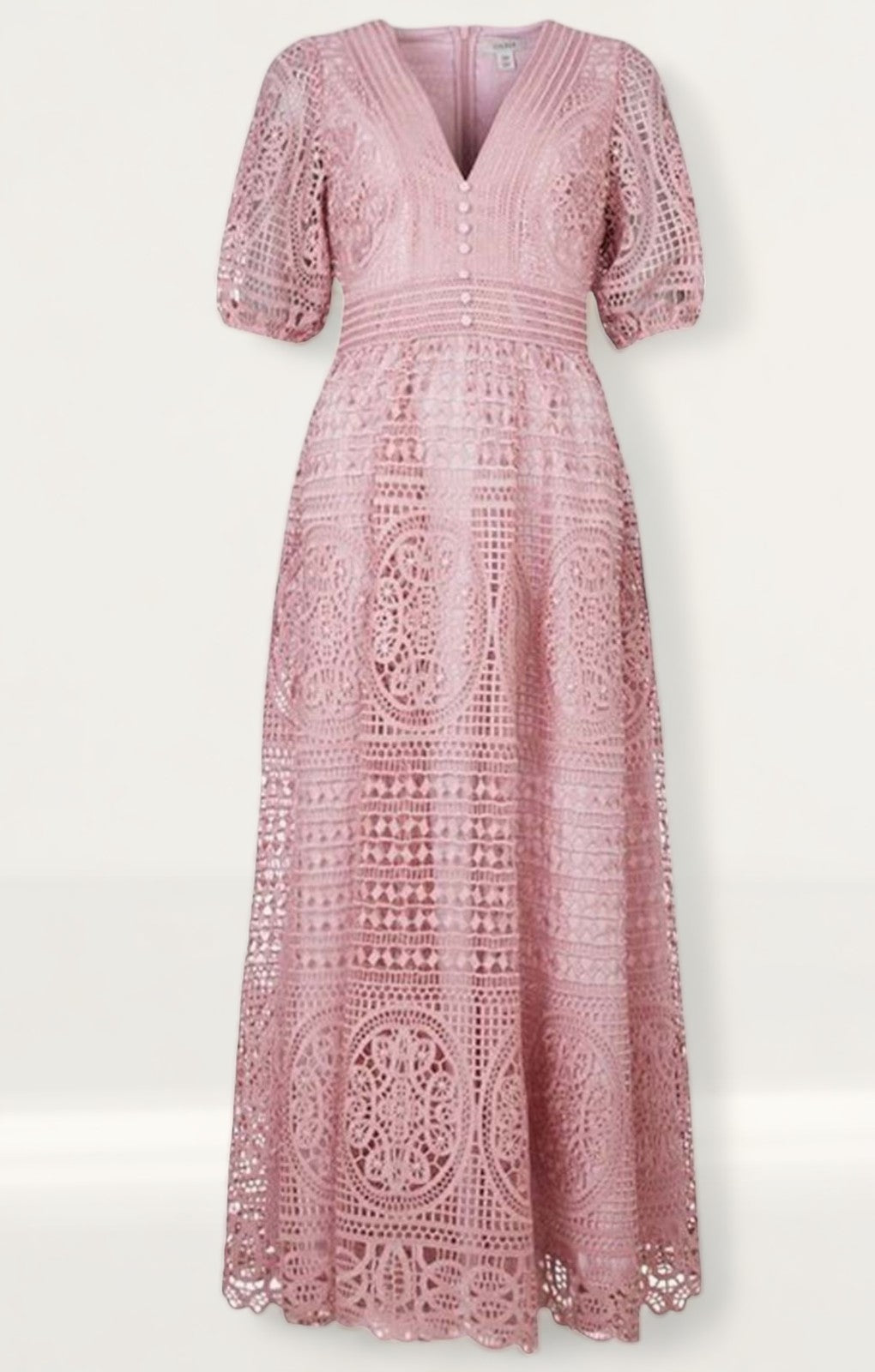 Oasis Pink Premium Lace V Neck Maxi Dress