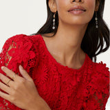 Oasis Red Lace Puff Sleeve Midi Dress