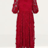 Oasis Red Lace Puff Sleeve Midi Dress