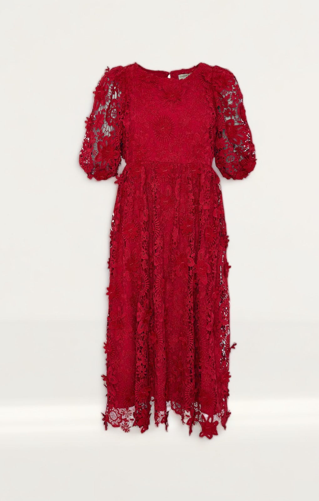 Oasis Red Lace Puff Sleeve Midi Dress