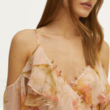 Oasis Ruffle Cold Shoulder Printed Bias Cut Midi Dress