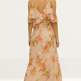 Oasis Ruffle Cold Shoulder Printed Bias Cut Midi Dress