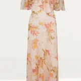 Oasis Ruffle Cold Shoulder Printed Bias Cut Midi Dress