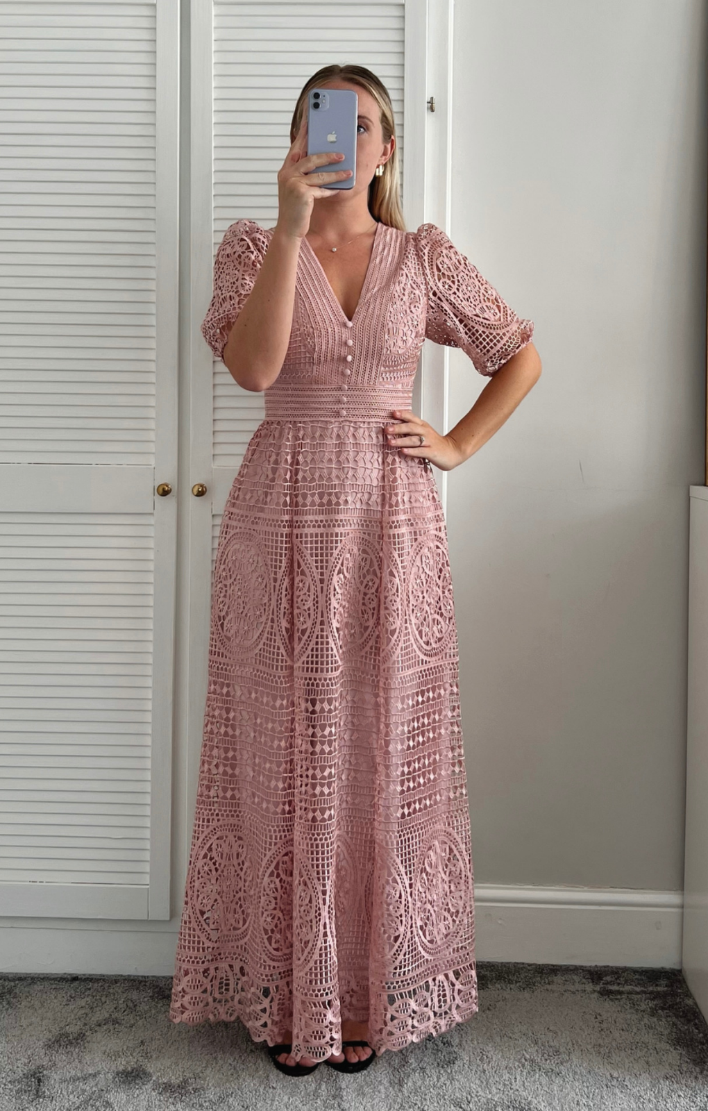 Oasis Pink Premium Lace V Neck Maxi Dress