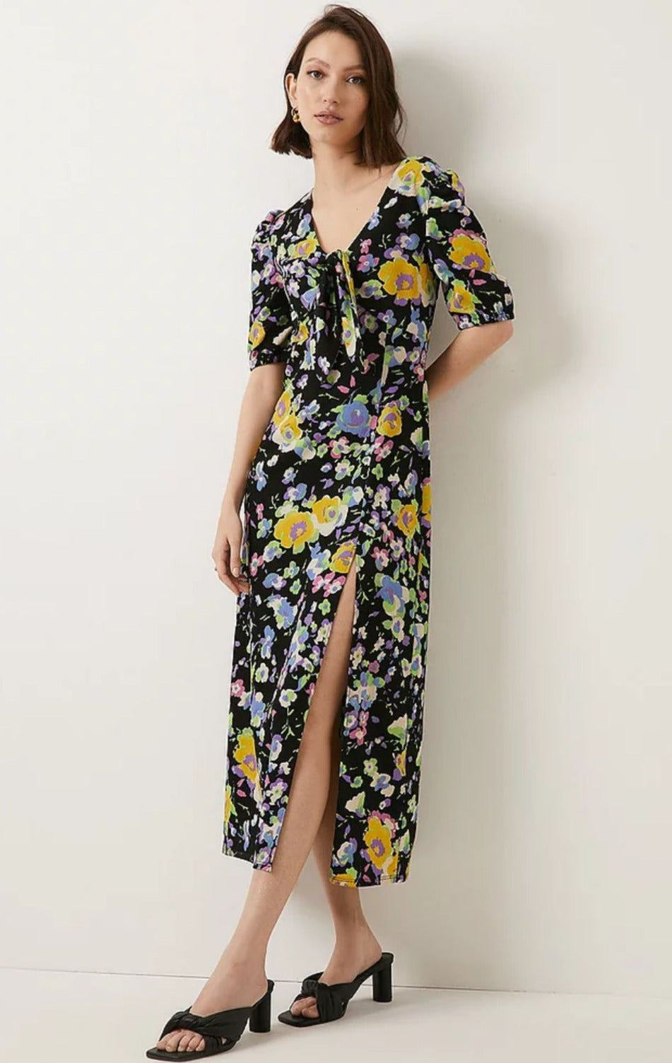 Oasis Crinkle Floral Tie Front Midi Dress