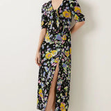 Oasis Crinkle Floral Tie Front Midi Dress
