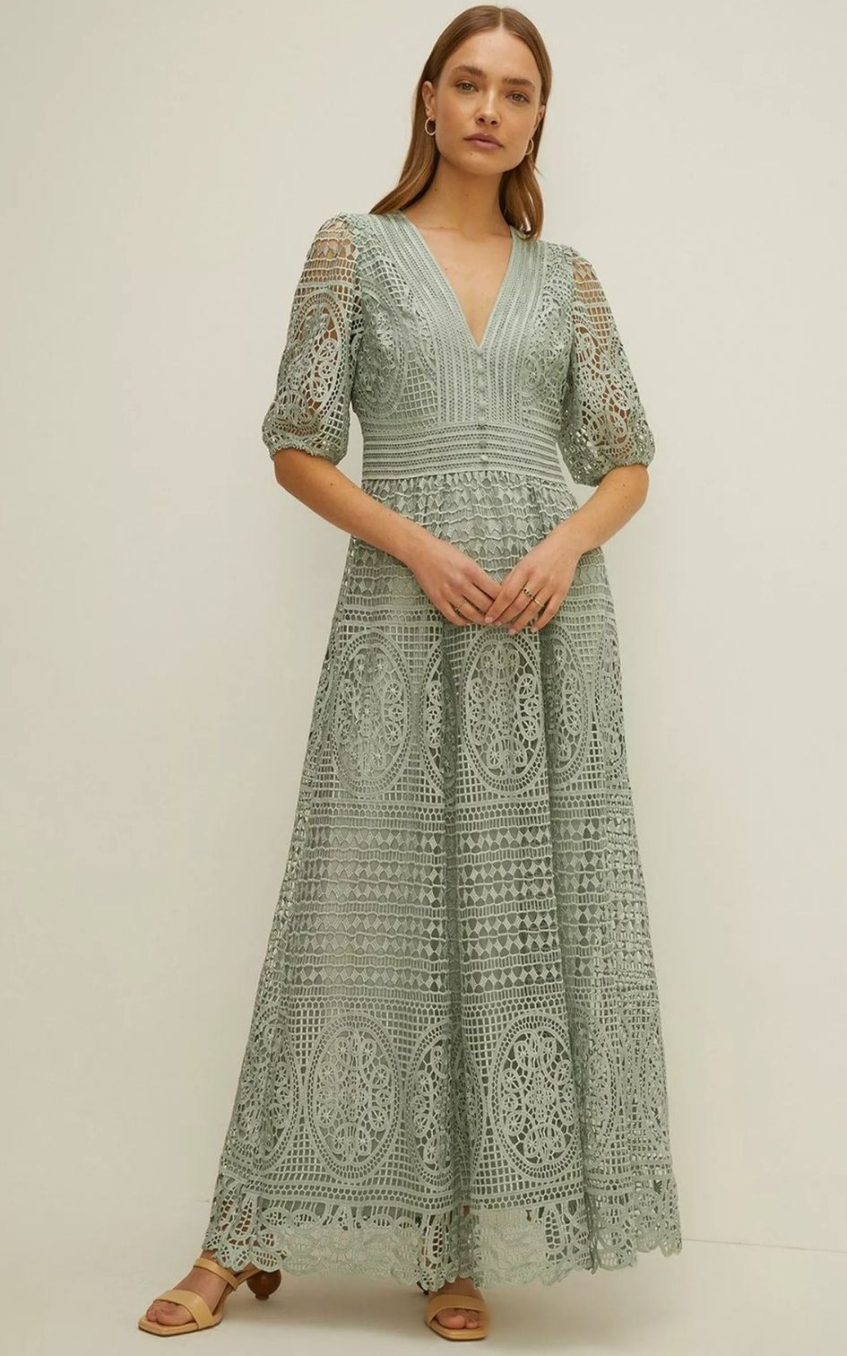 Oasis Sage Premium Lace V Neck Maxi Dress
