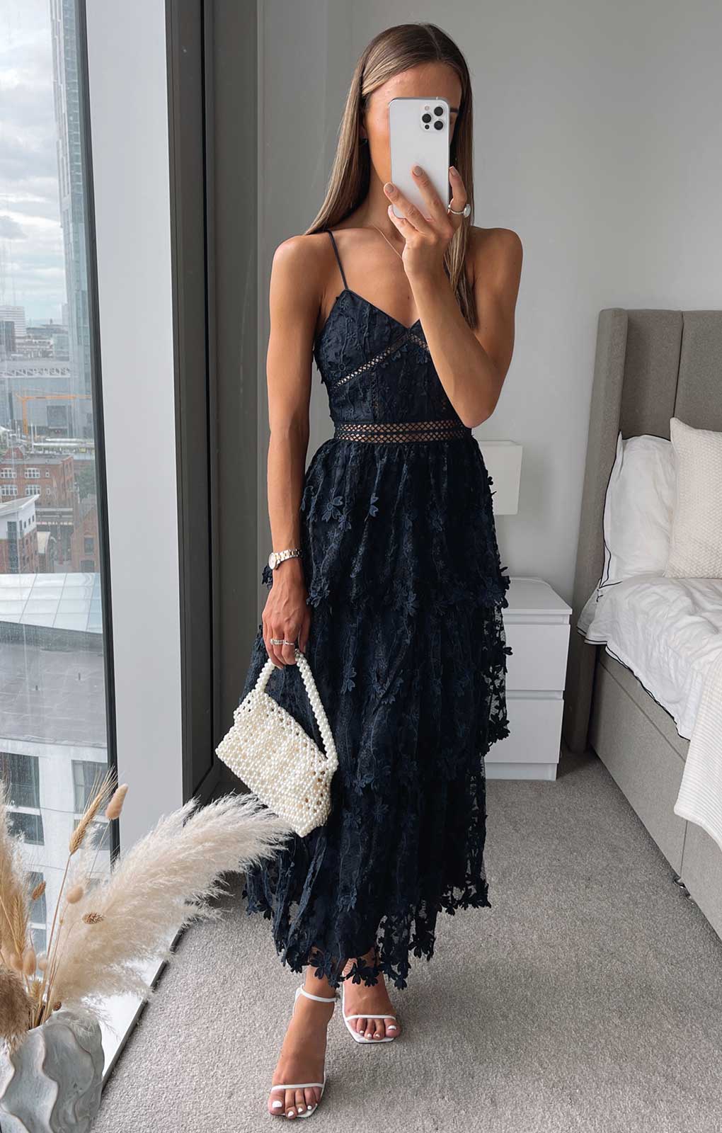 Oasis Navy Lace Tiered Strappy Midi Dress product image