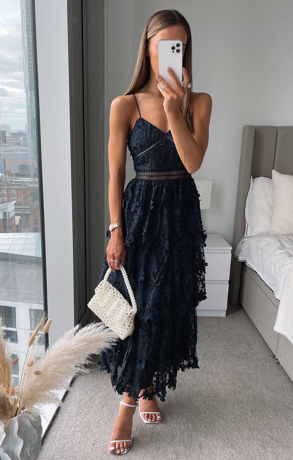 Rent Oasis Navy Lace Tiered Strappy Midi Dress | Hirestreet Rent Oasis Navy Lace Tiered Strappy Midi Dress | Hirestreet