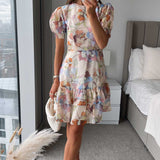 Oasis Pastel Floral Tiered Skater Dress