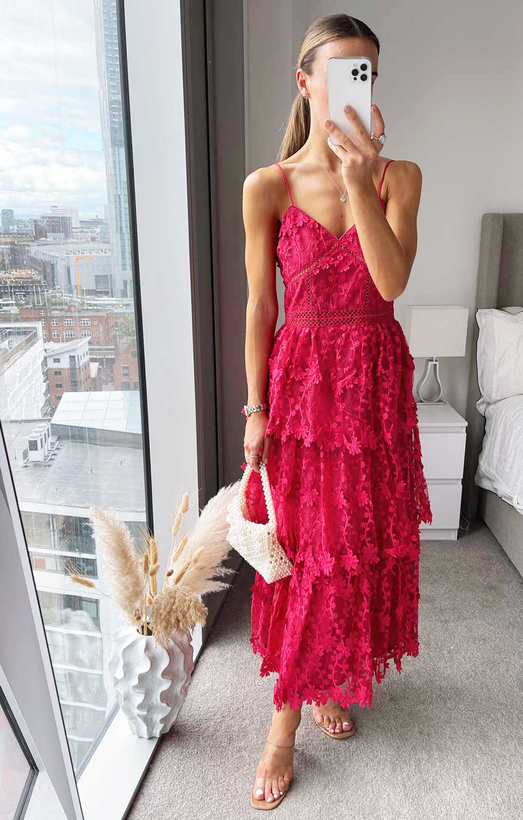 Oasis Lace Tiered Strappy Midi Dress