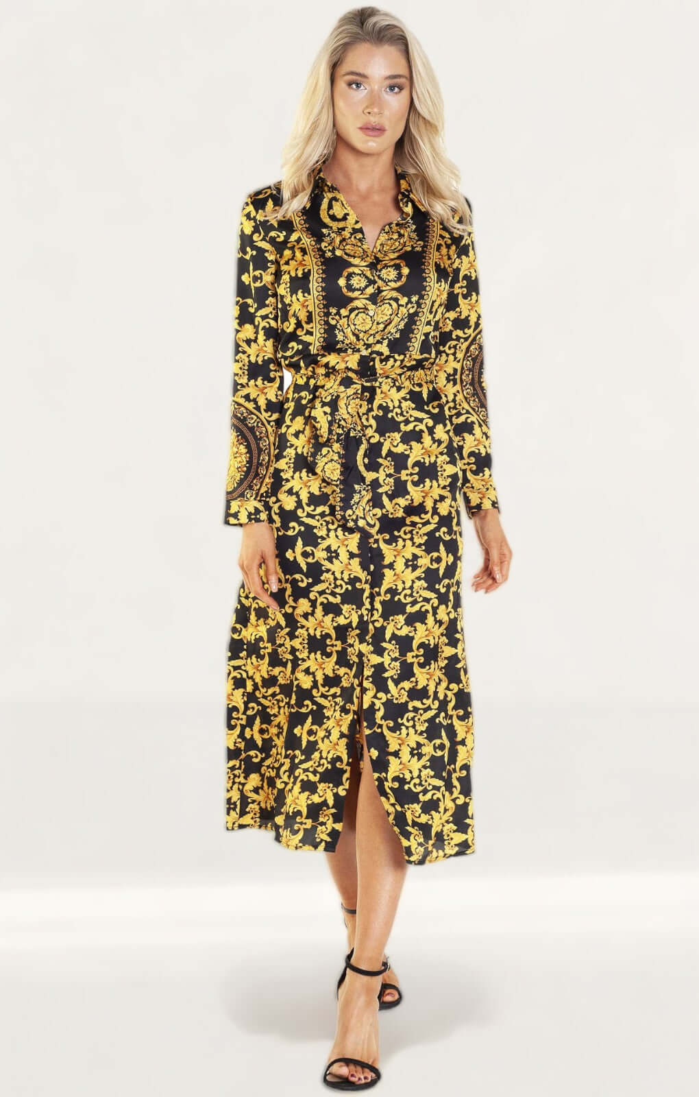 Bardot Bailey Gold Scarf Shirt Dress