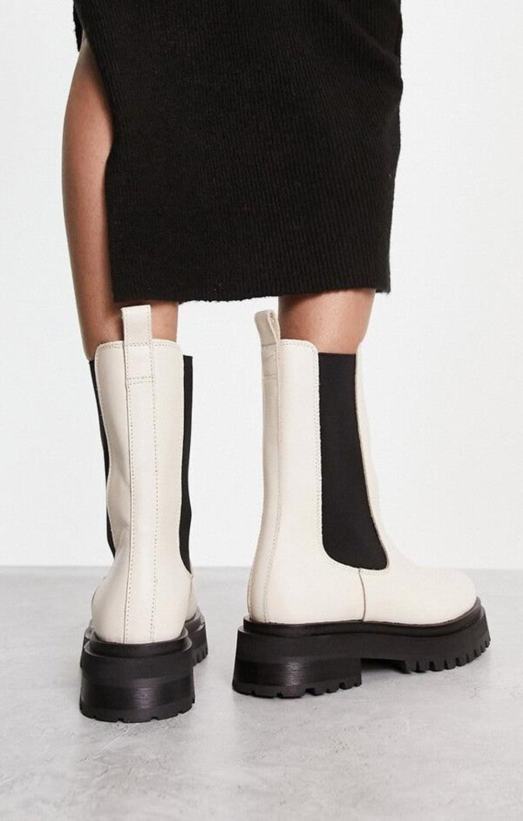 Leather Pull On Chunky Boots In White