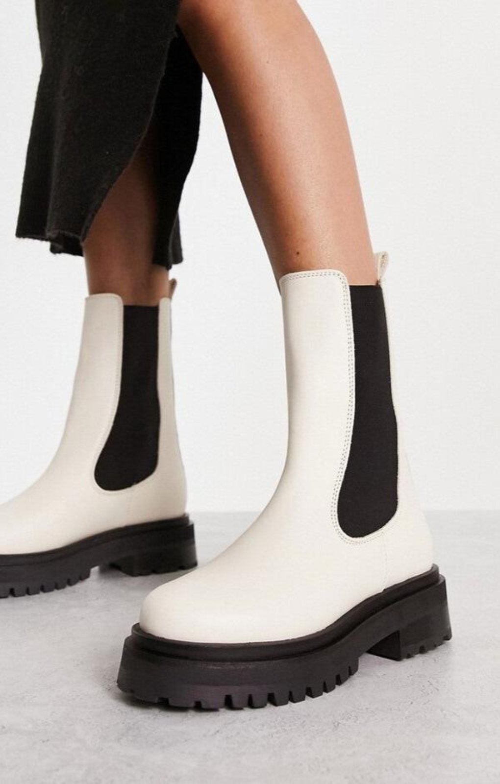 Leather Pull On Chunky Boots In White