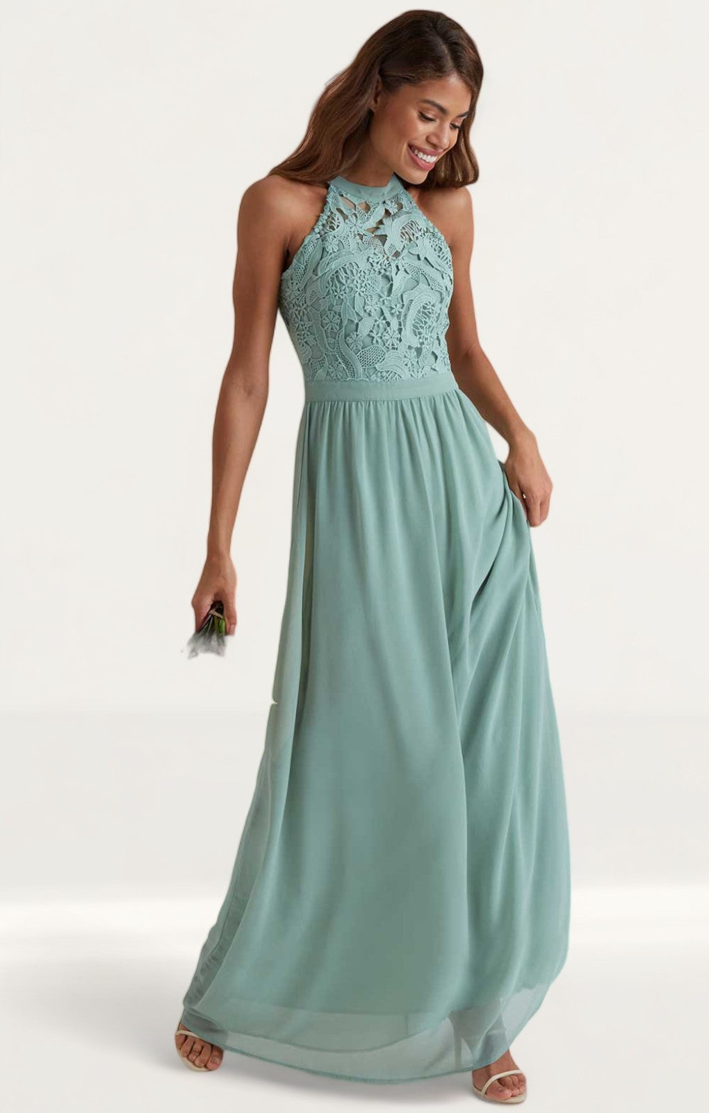 Rent Lipsy Sage Halter Lace Dress | Hirestreet Rent Lipsy Sage Halter Lace Dress | Hirestreet