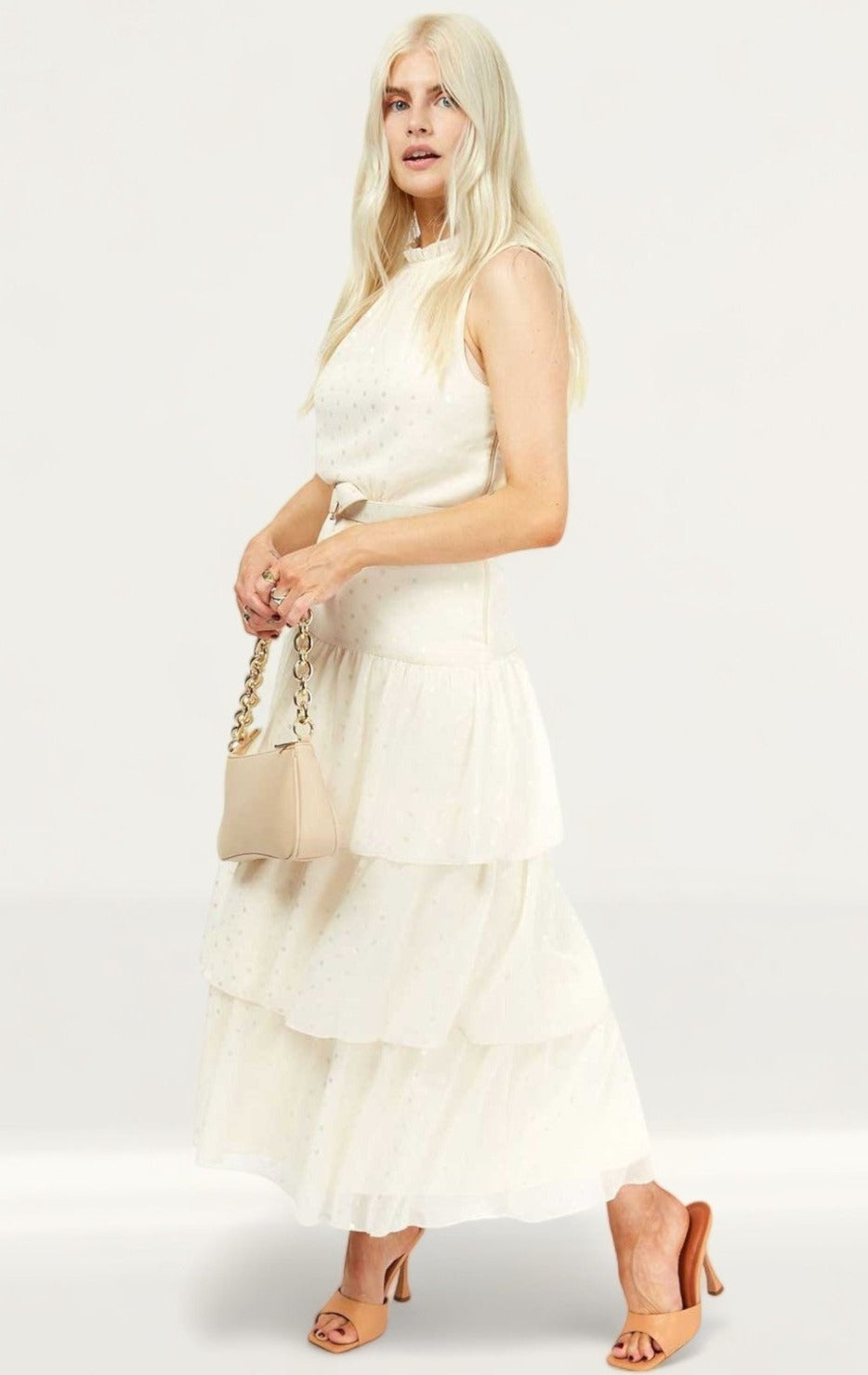 Little Mistress Cream Halterneck Midaxi Dress