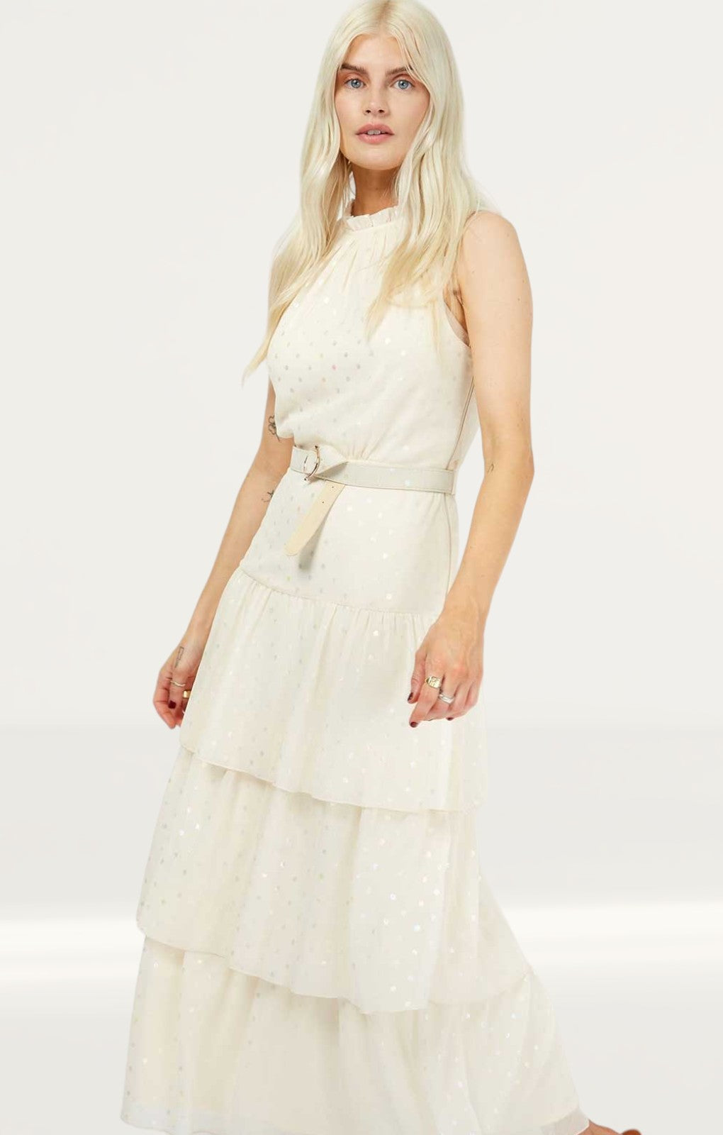 Little Mistress Cream Halterneck Midaxi Dress
