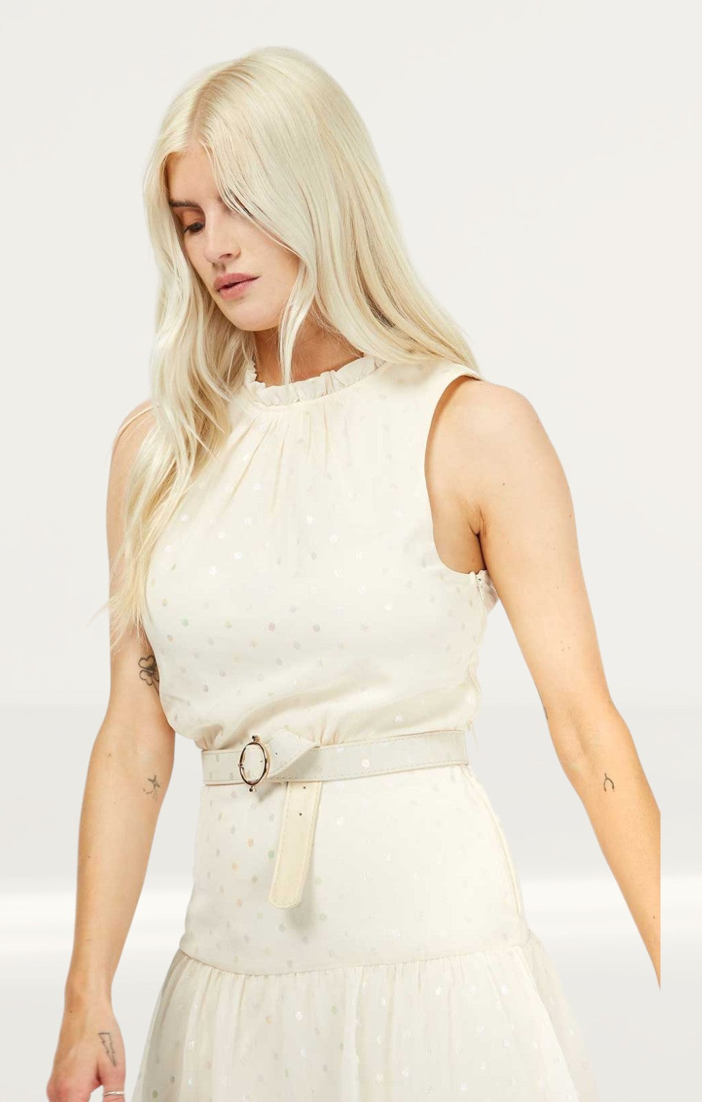 Little Mistress Cream Halterneck Midaxi Dress
