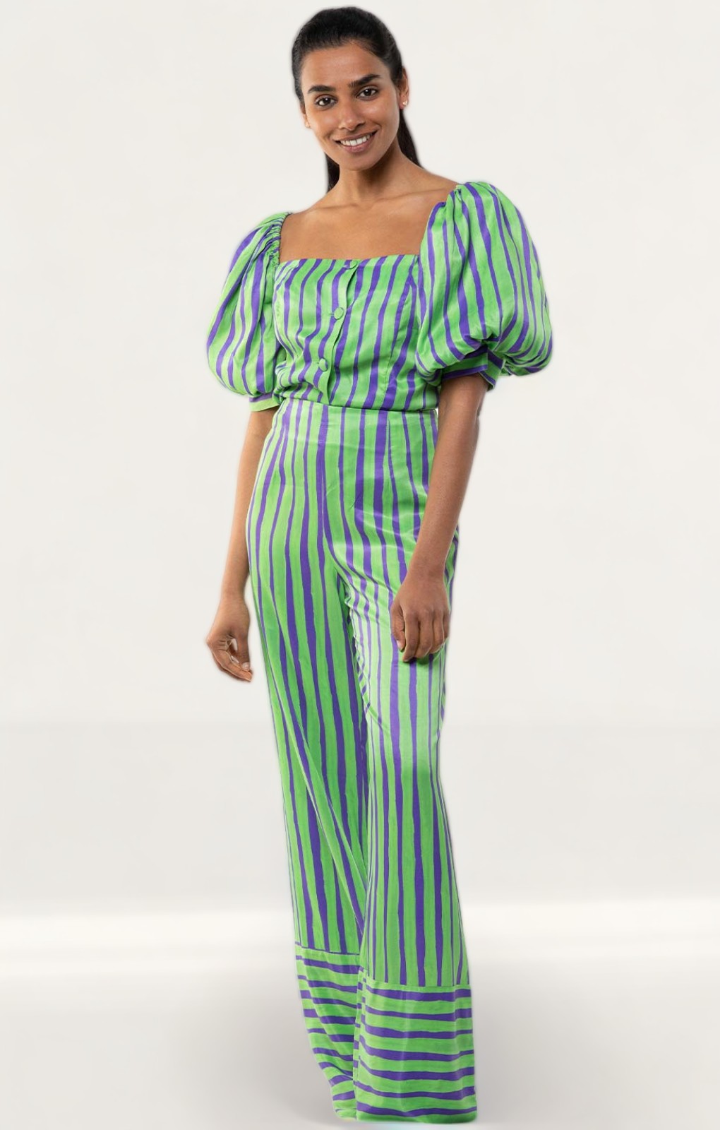 Panambi Green Puff Sleeve Top & Trouser Co-Ord