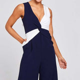 Little Mistress Fonda Navy And White Colour-Block Jumpsuit