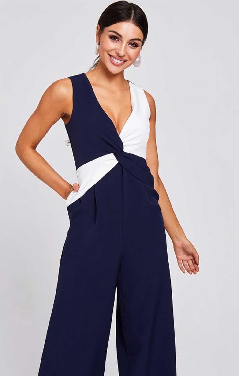 Little Mistress Fonda Navy And White Colour-Block Jumpsuit