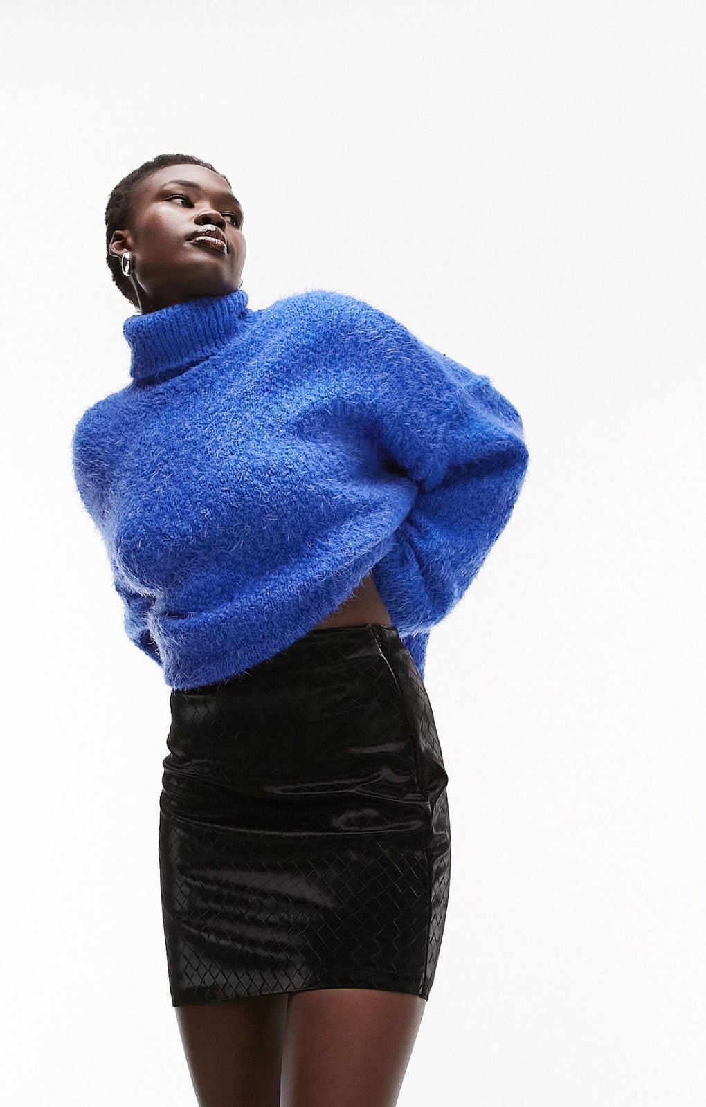 Topshop Tall Leather Look Weave Mini Skirt In Black