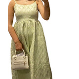 Selected Femme Jacquard Cami Midi Dress In Pastel Lime Floral – dresses by Selected, available to rent from Hirestreet