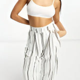 Asos Design Hourglass Striped Inverted Pleat Wide Leg Trousers With Linen In Multi – trousers by ASOS DESIGN, available to rent from Hirestreet