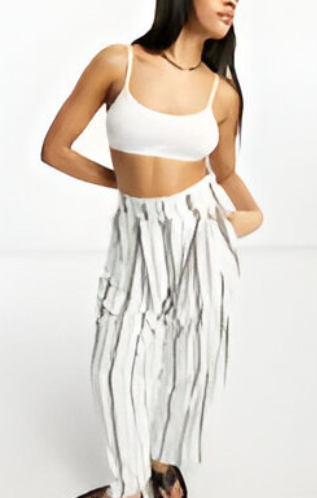 Asos Design Hourglass Striped Inverted Pleat Wide Leg Trousers With Linen In Multi – trousers by ASOS DESIGN, available to rent from Hirestreet
