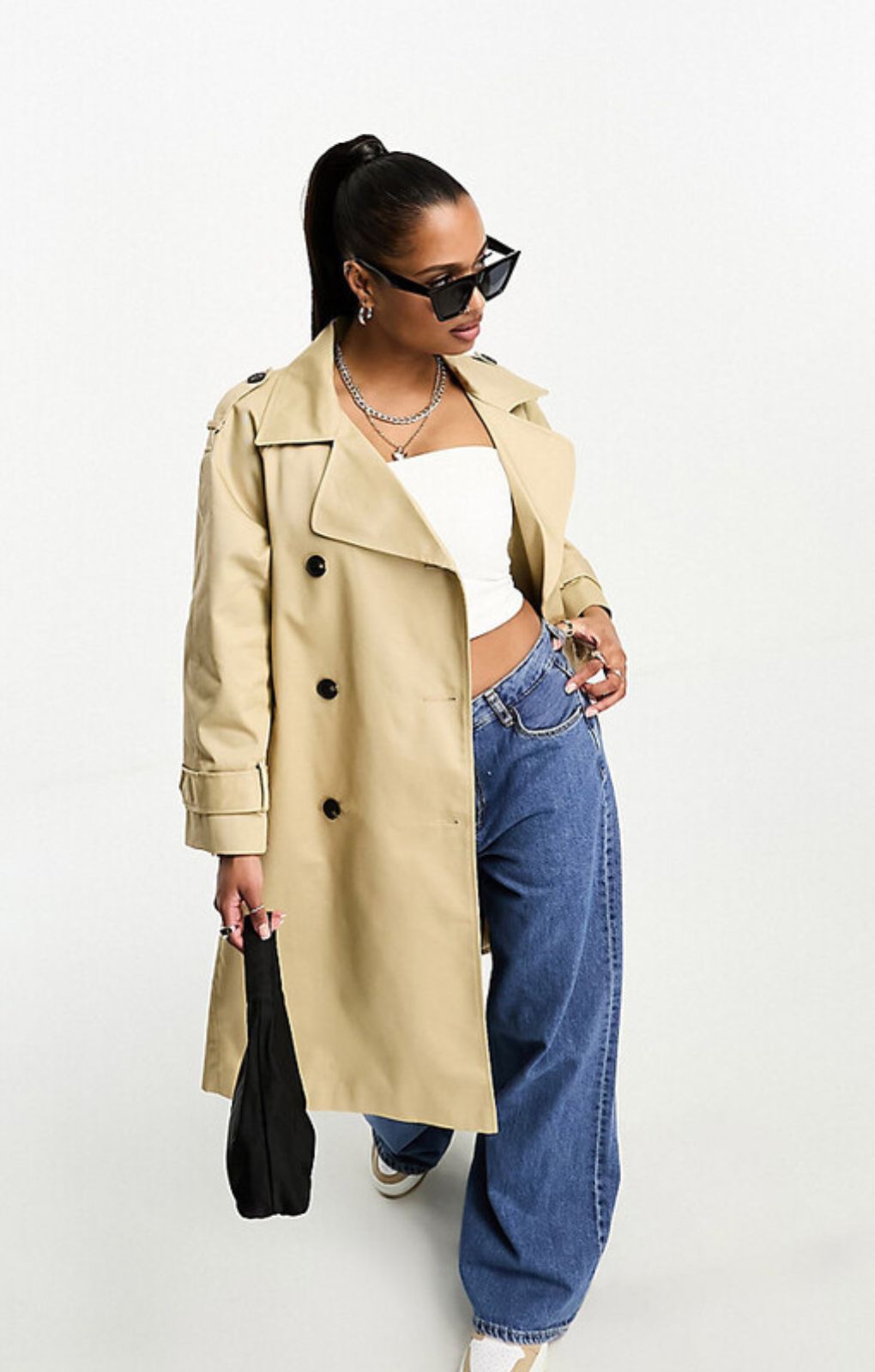Asos Design Petite Longline Trench Coat In Stone – coats & jackets by ASOS Petite, available to rent from Hirestreet