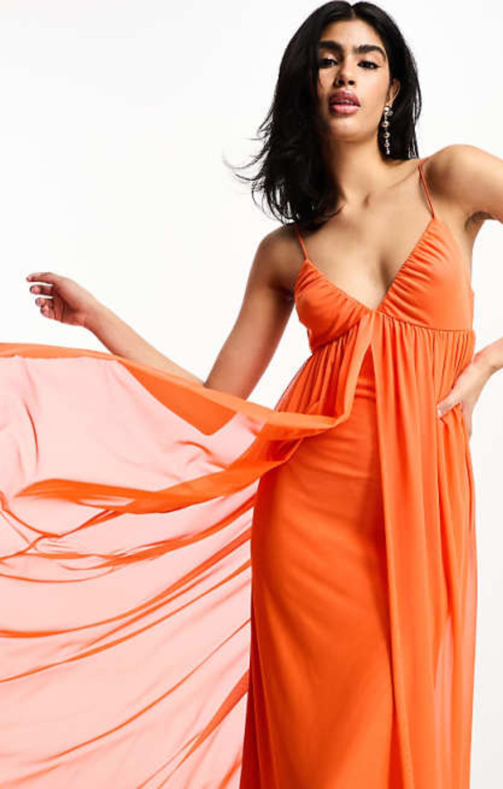 Asos Design Cami Mesh Overlay Skater Maxi Dress In Orange – dresses by ASOS DESIGN, available to rent from Hirestreet