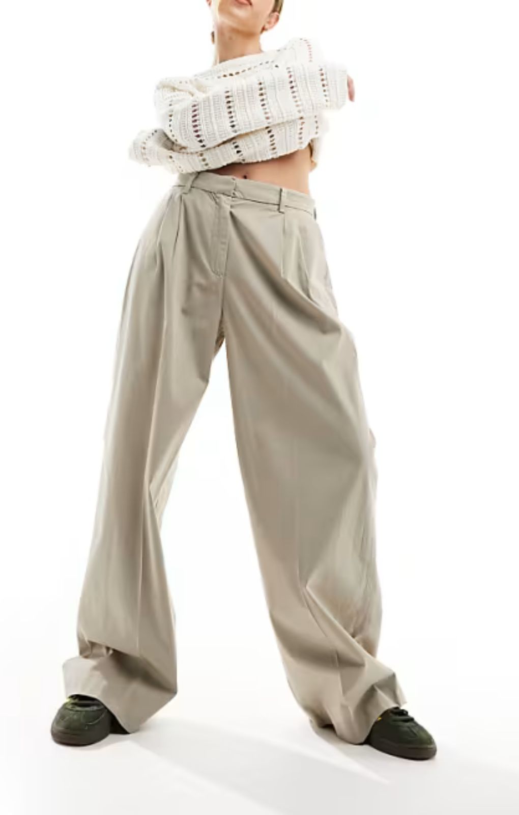Selected Femme High Waist Wide Fit Trousers In Beige – trousers by Selected, available to rent from Hirestreet