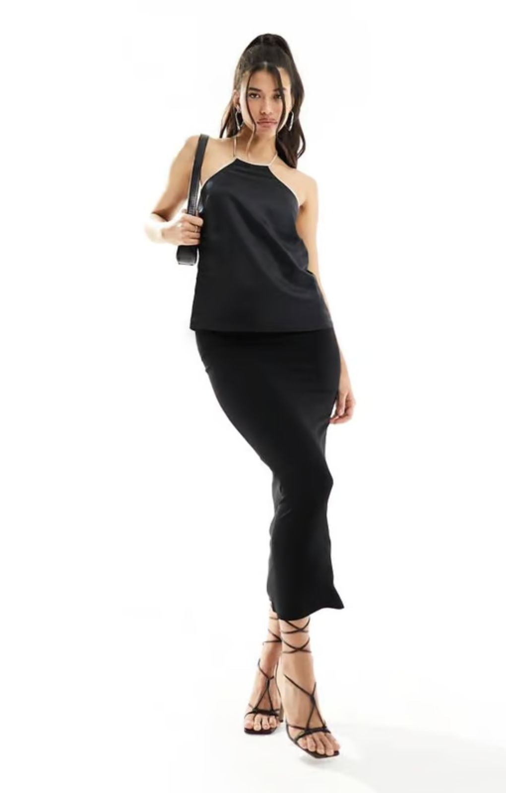 Na-Kd Contrast Detailed Halter Neck Top In Black – tops by NA-KD, available to rent from Hirestreet