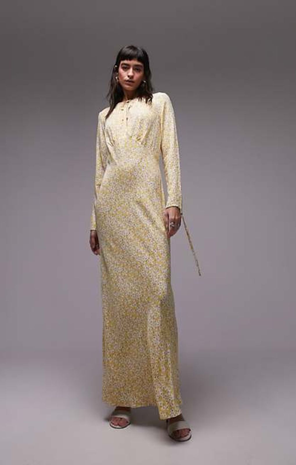 topshop floral long sleeve dress Topshop long sleeve ruffle neck maxi dress in blurred rusty floral