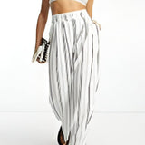 Asos Design Hourglass Striped Inverted Pleat Wide Leg Trousers With Linen In Multi – trousers by ASOS DESIGN, available to rent from Hirestreet