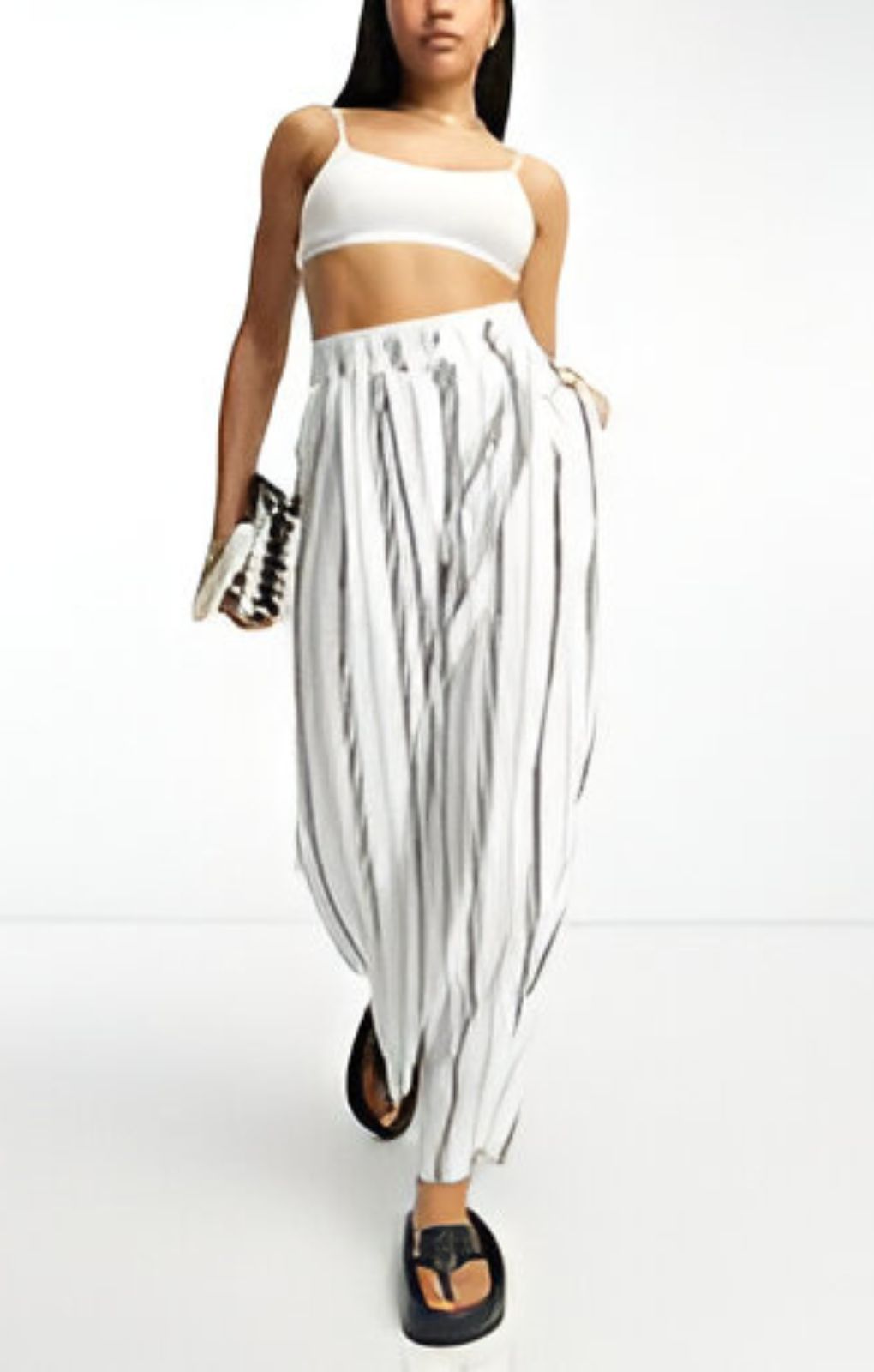 Asos Design Hourglass Striped Inverted Pleat Wide Leg Trousers With Linen In Multi – trousers by ASOS DESIGN, available to rent from Hirestreet