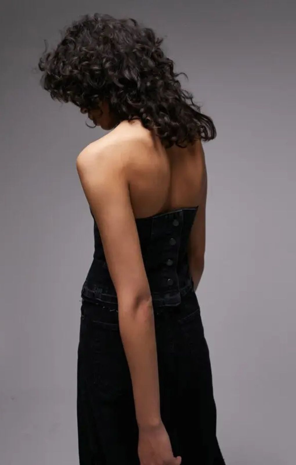 Topshop Denim Corset With Let Down Hem In Washed Black – tops by Topshop, available to rent from Hirestreet