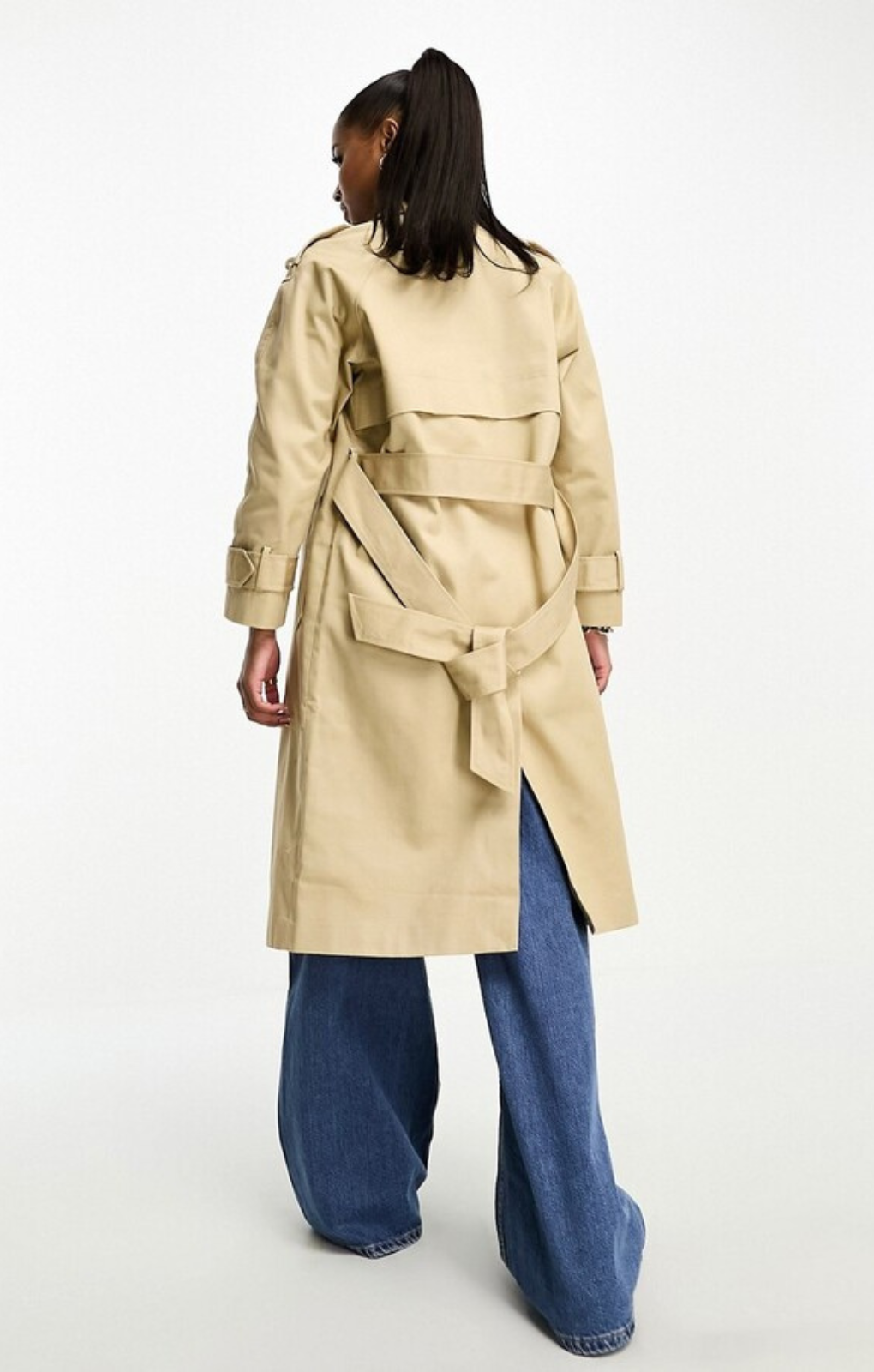 Asos Design Petite Longline Trench Coat In Stone – coats & jackets by ASOS Petite, available to rent from Hirestreet