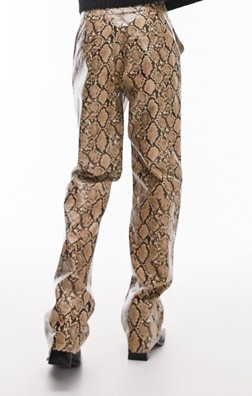 Topshop Faux Leather Snake Print Straight Leg Trouser In Multi – trousers by Topshop, available to rent from Hirestreet