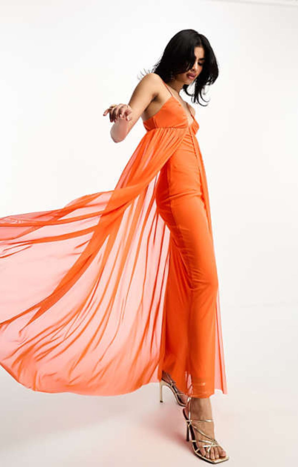 Asos Design Cami Mesh Overlay Skater Maxi Dress In Orange – dresses by ASOS DESIGN, available to rent from Hirestreet