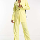 Asos Design Tall Slim Fit Suit Blazer With Linen In Lemon – coats & jackets by ASOS Tall, available to rent from Hirestreet
