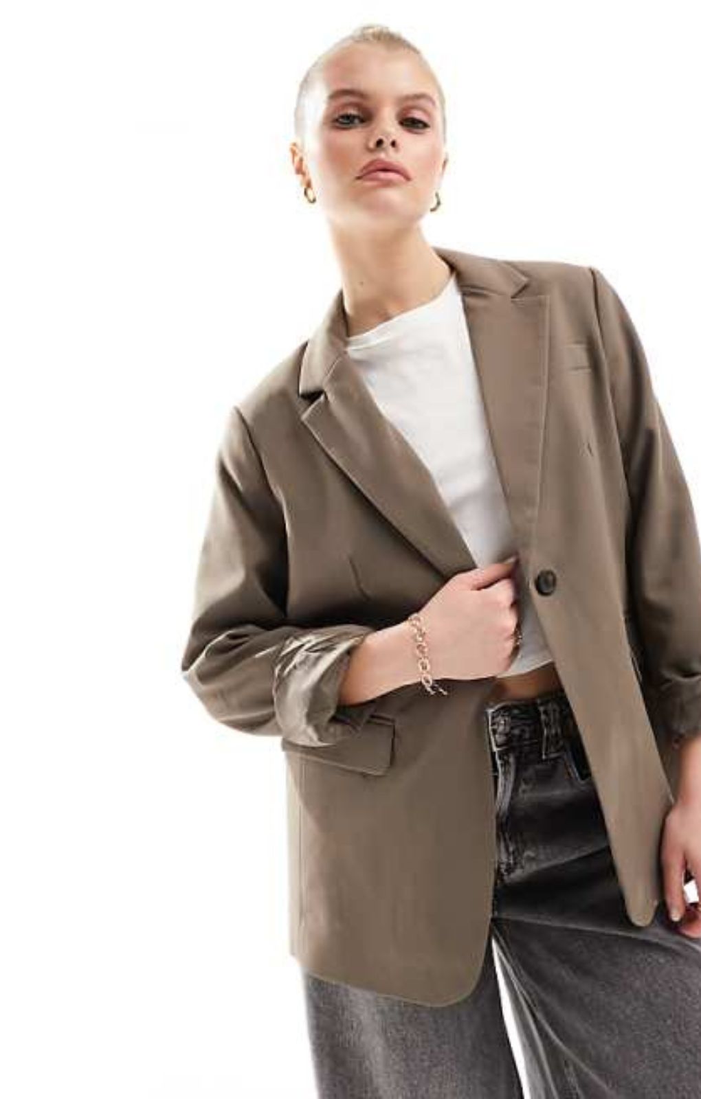 Vero Moda Aware Tailored Stand Alone Blazer In Brown – coats & jackets by Vero Moda, available to rent from Hirestreet